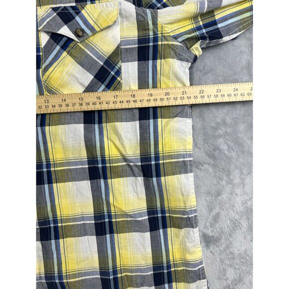 American Eagle‎ Shirt Mens Large Yellow Madras Plaid Vintage Fit Pearl Snap - Picture 7 of 9
